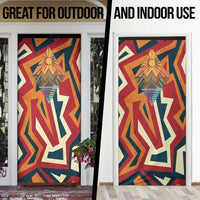 Native American Warrior Door Cover with Tribal Geometric Pattern Bold Sunset Mountain - Wonder Print Shop