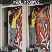Native American Warrior Door Cover with Tribal Geometric Pattern Bold Sunset Mountain - Wonder Print Shop