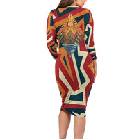 Native American Warrior Family Matching Long Sleeve Bodycon Dress and Hawaiian Shirt with Tribal Geometric Pattern Bold Sunset Mountain - Wonder Print Shop