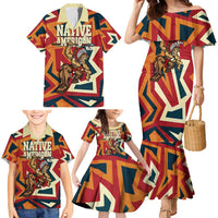 Native American Warrior Family Matching Mermaid Dress and Hawaiian Shirt with Tribal Geometric Pattern Bold Sunset Mountain - Wonder Print Shop