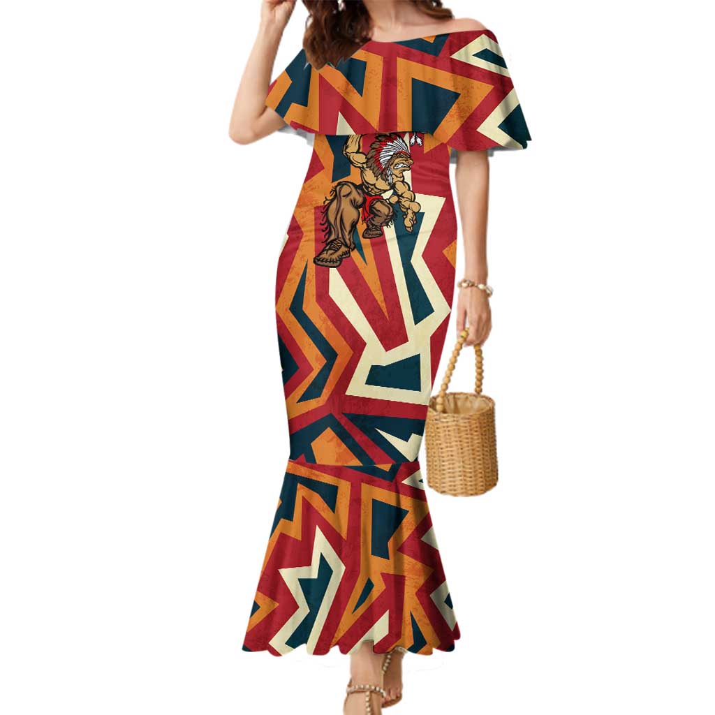 Native American Warrior Family Matching Mermaid Dress and Hawaiian Shirt with Tribal Geometric Pattern Bold Sunset Mountain - Wonder Print Shop