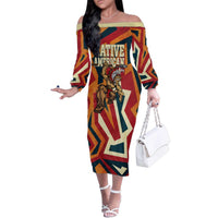Native American Warrior Family Matching Off The Shoulder Long Sleeve Dress and Hawaiian Shirt with Tribal Geometric Pattern Bold Sunset Mountain - Wonder Print Shop