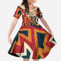 Native American Warrior Family Matching Off Shoulder Maxi Dress and Hawaiian Shirt with Tribal Geometric Pattern Bold Sunset Mountain - Wonder Print Shop