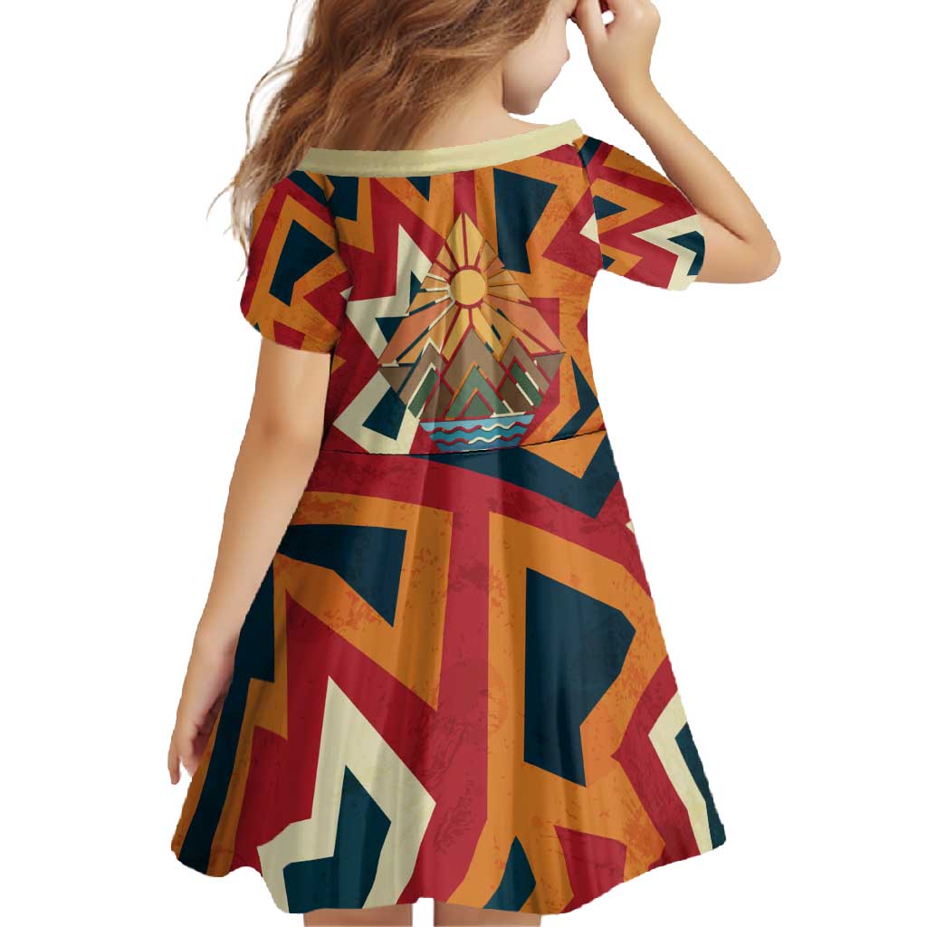 Native American Warrior Family Matching Off Shoulder Maxi Dress and Hawaiian Shirt with Tribal Geometric Pattern Bold Sunset Mountain - Wonder Print Shop