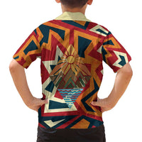 Native American Warrior Family Matching Off Shoulder Short Dress and Hawaiian Shirt with Tribal Geometric Pattern Bold Sunset Mountain - Wonder Print Shop