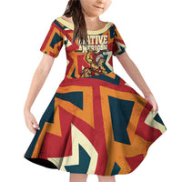 Native American Warrior Family Matching Off Shoulder Short Dress and Hawaiian Shirt with Tribal Geometric Pattern Bold Sunset Mountain - Wonder Print Shop