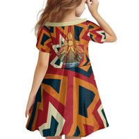 Native American Warrior Family Matching Off Shoulder Short Dress and Hawaiian Shirt with Tribal Geometric Pattern Bold Sunset Mountain - Wonder Print Shop
