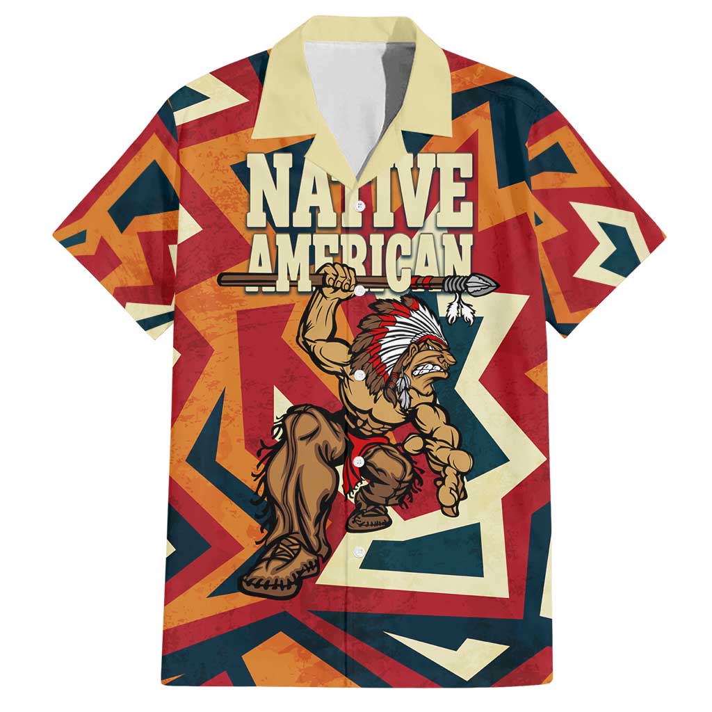 Native American Warrior Family Matching Off Shoulder Short Dress and Hawaiian Shirt with Tribal Geometric Pattern Bold Sunset Mountain - Wonder Print Shop
