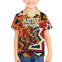 Native American Warrior Family Matching Off Shoulder Short Dress and Hawaiian Shirt with Tribal Geometric Pattern Bold Sunset Mountain - Wonder Print Shop