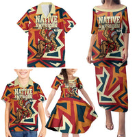 Native American Warrior Family Matching Puletasi and Hawaiian Shirt with Tribal Geometric Pattern Bold Sunset Mountain - Wonder Print Shop