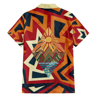 Native American Warrior Family Matching Puletasi and Hawaiian Shirt with Tribal Geometric Pattern Bold Sunset Mountain - Wonder Print Shop