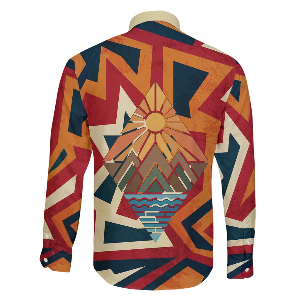 Native American Warrior Family Matching Puletasi and Hawaiian Shirt with Tribal Geometric Pattern Bold Sunset Mountain - Wonder Print Shop