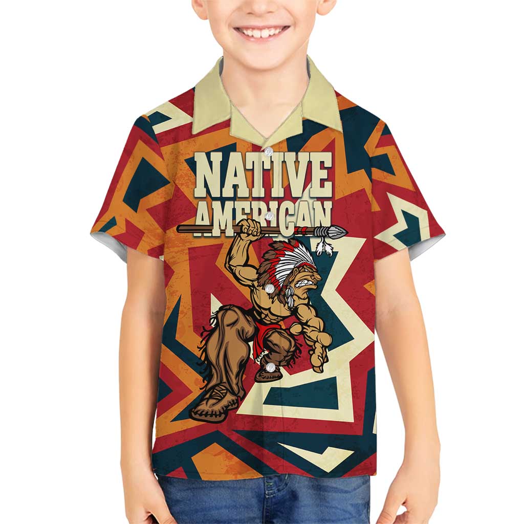 Native American Warrior Family Matching Puletasi and Hawaiian Shirt with Tribal Geometric Pattern Bold Sunset Mountain - Wonder Print Shop