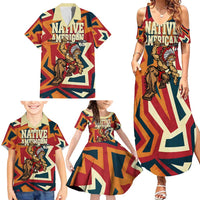 Native American Warrior Family Matching Summer Maxi Dress and Hawaiian Shirt with Tribal Geometric Pattern Bold Sunset Mountain - Wonder Print Shop