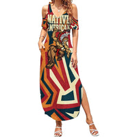 Native American Warrior Family Matching Summer Maxi Dress and Hawaiian Shirt with Tribal Geometric Pattern Bold Sunset Mountain - Wonder Print Shop