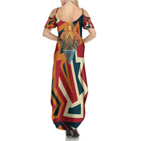 Native American Warrior Family Matching Summer Maxi Dress and Hawaiian Shirt with Tribal Geometric Pattern Bold Sunset Mountain - Wonder Print Shop