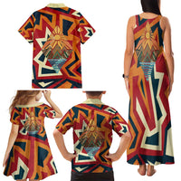 Native American Warrior Family Matching Tank Maxi Dress and Hawaiian Shirt with Tribal Geometric Pattern Bold Sunset Mountain - Wonder Print Shop