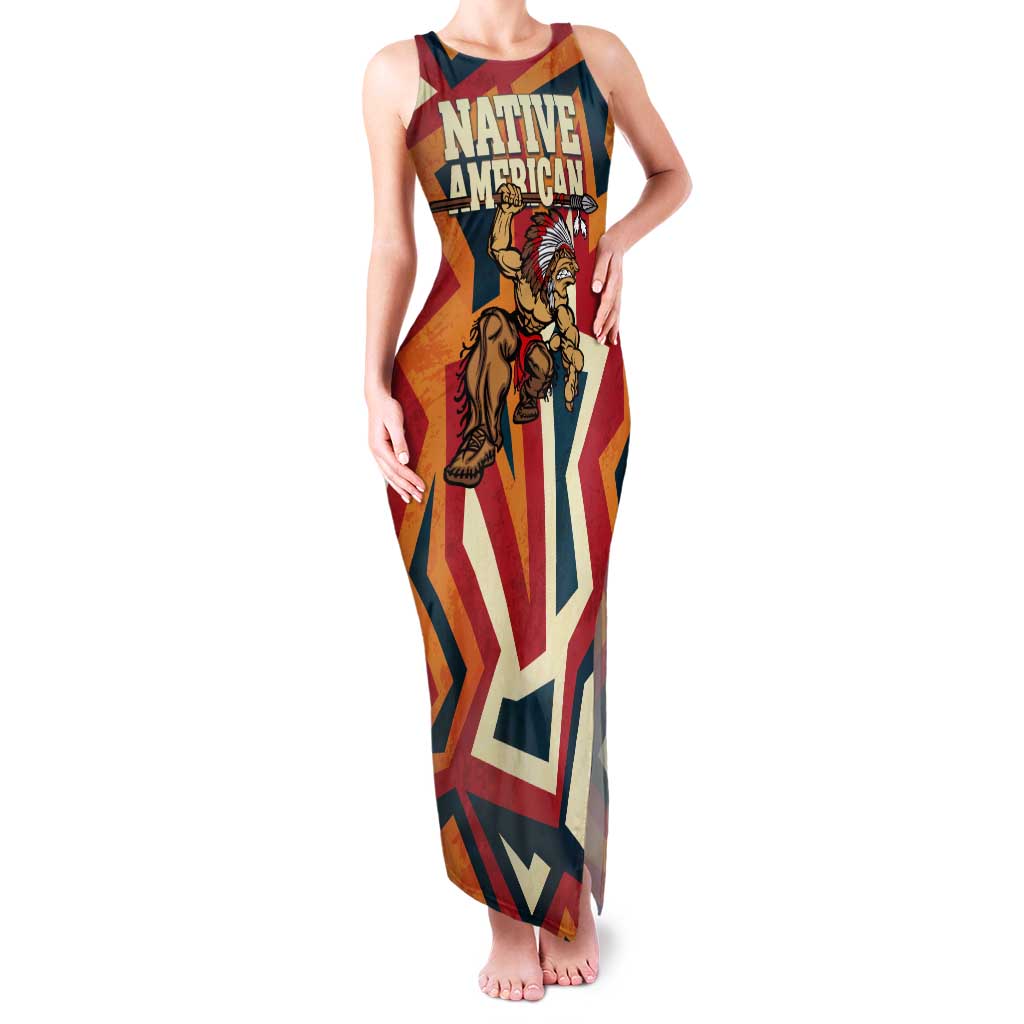 Native American Warrior Family Matching Tank Maxi Dress and Hawaiian Shirt with Tribal Geometric Pattern Bold Sunset Mountain - Wonder Print Shop