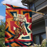 Native American Warrior Garden Flag with Tribal Geometric Pattern Bold Sunset Mountain - Wonder Print Shop