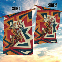 Native American Warrior Garden Flag with Tribal Geometric Pattern Bold Sunset Mountain - Wonder Print Shop