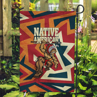 Native American Warrior Garden Flag with Tribal Geometric Pattern Bold Sunset Mountain - Wonder Print Shop