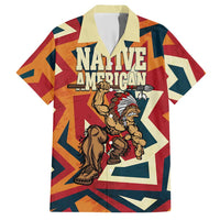 Native American Warrior Hawaiian Shirt with Tribal Geometric Pattern Bold Sunset Mountain - Wonder Print Shop