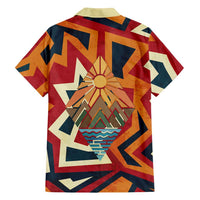Native American Warrior Hawaiian Shirt with Tribal Geometric Pattern Bold Sunset Mountain - Wonder Print Shop