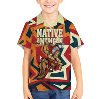 Native American Warrior Hawaiian Shirt with Tribal Geometric Pattern Bold Sunset Mountain - Wonder Print Shop