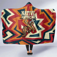 Native American Warrior Hooded Blanket with Tribal Geometric Pattern Bold Sunset Mountain - Wonder Print Shop