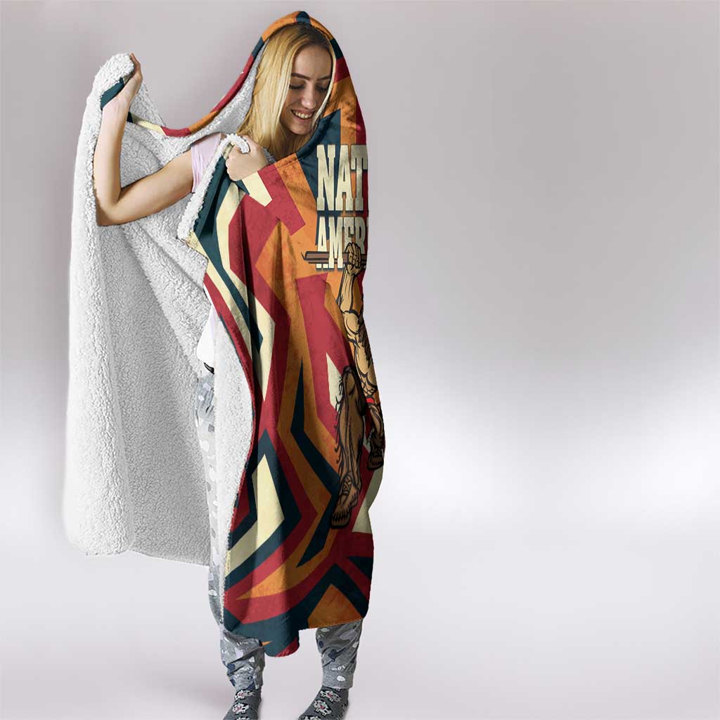 Native American Warrior Hooded Blanket with Tribal Geometric Pattern Bold Sunset Mountain - Wonder Print Shop