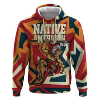 Native American Warrior Hoodie with Tribal Geometric Pattern Bold Sunset Mountain - Wonder Print Shop