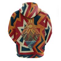 Native American Warrior Hoodie with Tribal Geometric Pattern Bold Sunset Mountain - Wonder Print Shop