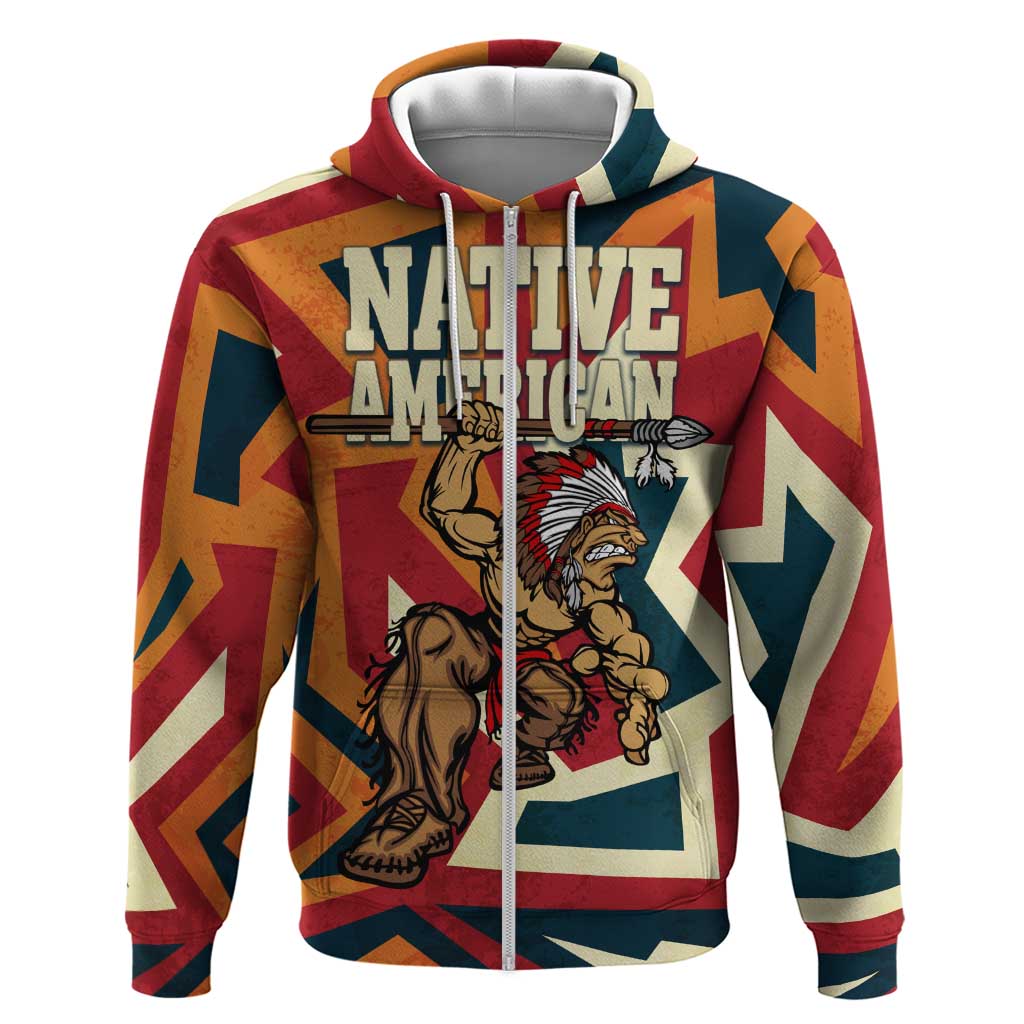 Native American Warrior Hoodie with Tribal Geometric Pattern Bold Sunset Mountain - Wonder Print Shop