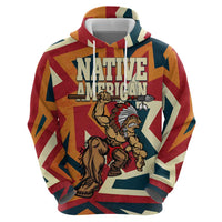 Native American Warrior Hoodie with Tribal Geometric Pattern Bold Sunset Mountain - Wonder Print Shop