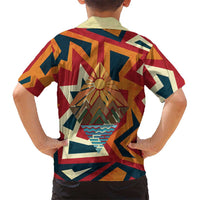 Native American Warrior Kid Hawaiian Shirt with Tribal Geometric Pattern Bold Sunset Mountain - Wonder Print Shop