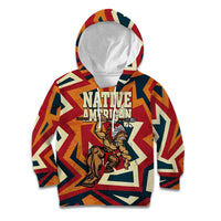 Native American Warrior Kid Hoodie with Tribal Geometric Pattern Bold Sunset Mountain - Wonder Print Shop