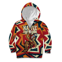 Native American Warrior Kid Hoodie with Tribal Geometric Pattern Bold Sunset Mountain - Wonder Print Shop