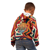 Native American Warrior Kid Hoodie with Tribal Geometric Pattern Bold Sunset Mountain - Wonder Print Shop
