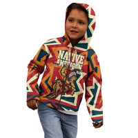 Native American Warrior Kid Hoodie with Tribal Geometric Pattern Bold Sunset Mountain - Wonder Print Shop