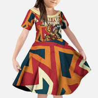 Native American Warrior Kid Short Sleeve Dress with Tribal Geometric Pattern Bold Sunset Mountain - Wonder Print Shop