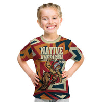 Native American Warrior Kid T Shirt with Tribal Geometric Pattern Bold Sunset Mountain - Wonder Print Shop