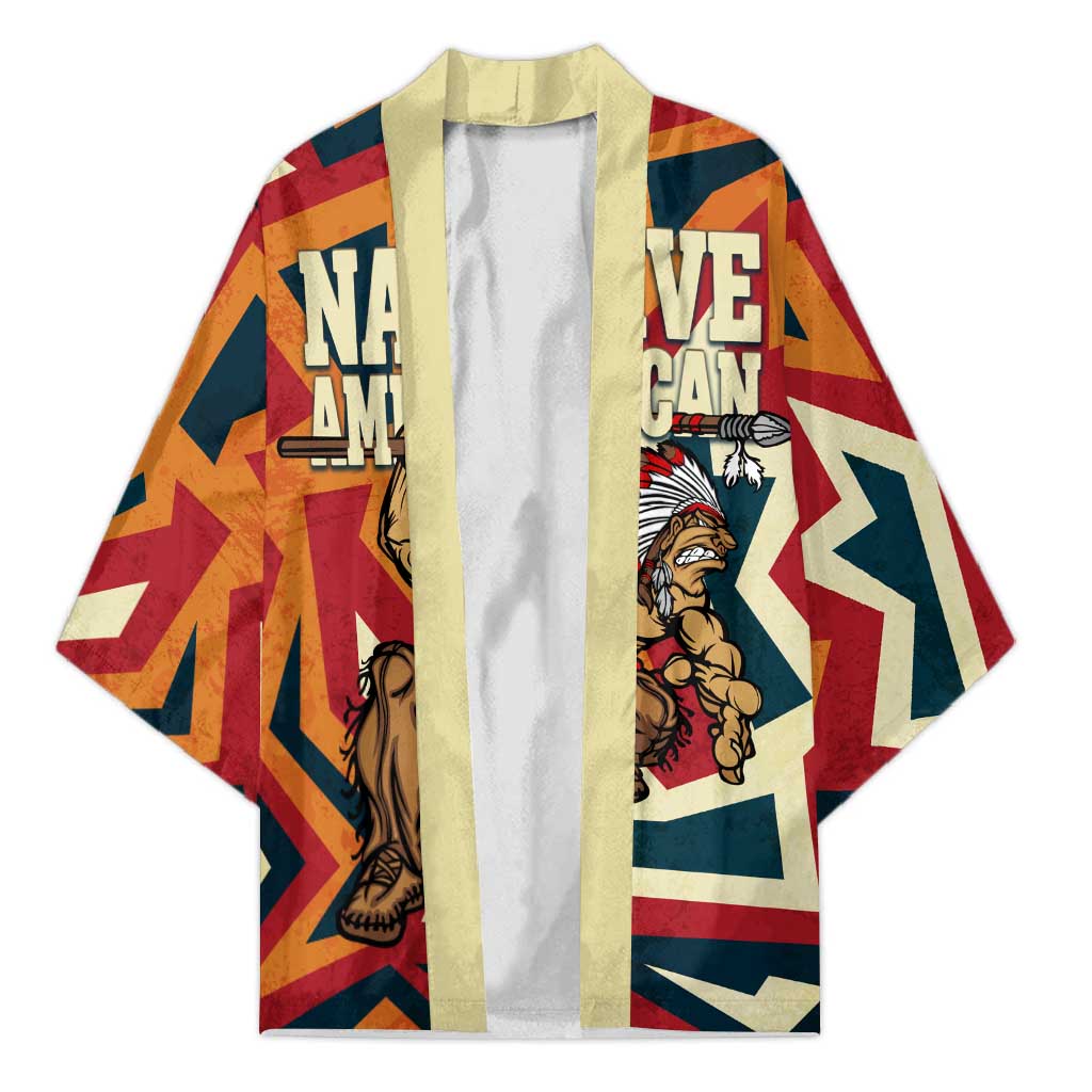 Native American Warrior Kimono with Tribal Geometric Pattern Bold Sunset Mountain - Wonder Print Shop