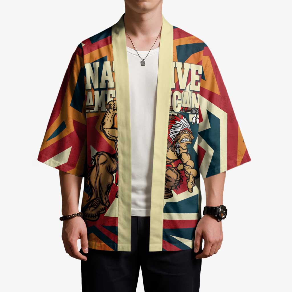 Native American Warrior Kimono with Tribal Geometric Pattern Bold Sunset Mountain - Wonder Print Shop