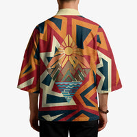 Native American Warrior Kimono with Tribal Geometric Pattern Bold Sunset Mountain - Wonder Print Shop