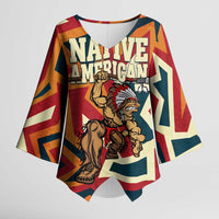 Native American Warrior Kimono Sleeve Blouse with Tribal Geometric Pattern Bold Sunset Mountain - Wonder Print Shop