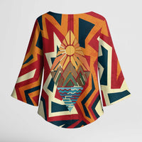 Native American Warrior Kimono Sleeve Blouse with Tribal Geometric Pattern Bold Sunset Mountain - Wonder Print Shop