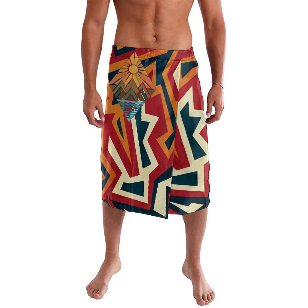 Native American Warrior Lavalava with Tribal Geometric Pattern Bold Sunset Mountain - Wonder Print Shop