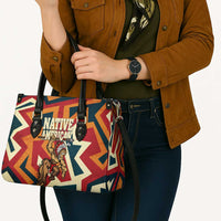 Native American Warrior Leather Bag with Tribal Geometric Pattern Bold Sunset Mountain - Wonder Print Shop