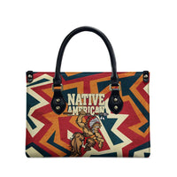 Native American Warrior Leather Bag with Tribal Geometric Pattern Bold Sunset Mountain - Wonder Print Shop