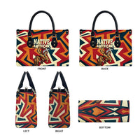 Native American Warrior Leather Bag with Tribal Geometric Pattern Bold Sunset Mountain - Wonder Print Shop